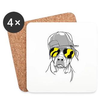 Cooler Hund mit Sonnenbrille (Gelb) und Cap - Untersetzer (4er-Set) - Weiß - Vorne