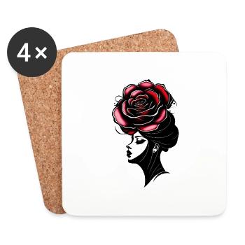 Frau Strichkunst, Moderne Blumen Frau - Untersetzer (4er-Set) - Weiß - Vorne