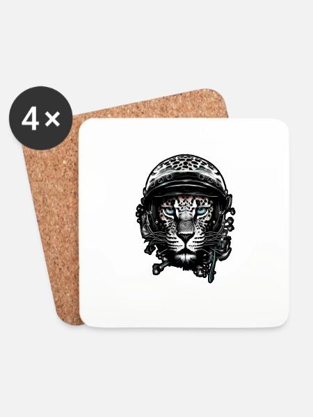 Gepard, Leopard mit Helm , Digital - Untersetzer (4er-Set) - Weiß