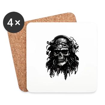 Helmet Pilot skull head, Digital Illustration, - Dessous de verre (lot de 4) - blanc - Devant