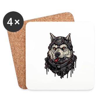Hund Wolf Pilot, Science-Fiction, Digitale Illustration, - Untersetzer (4er-Set) - Weiß - Vorne