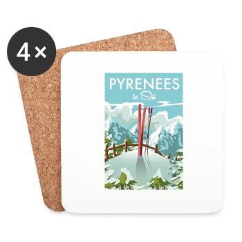 Pyrenäen zum Skifahren schöne Retro- oder Vintage-Karikatur - Untersetzer (4er-Set) - Weiß - Vorne