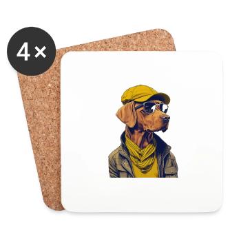 Cooler Magyar Vizsla mit Jacke und Mütze - Untersetzer (4er-Set) - Weiß - Vorne