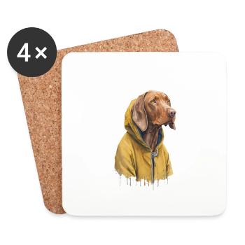 Magyar Vizsla dog in yellow raincoat - Coasters (set of 4) - white - Front