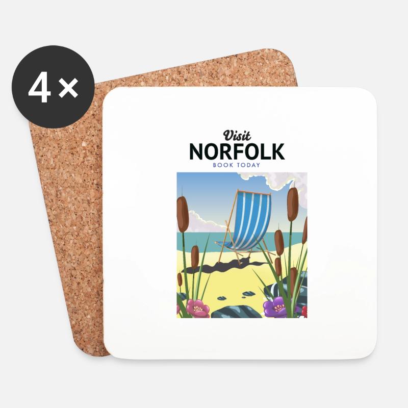 Norfolk Seaside Travel Poster - Untersetzer (4er-Set) - Weiß