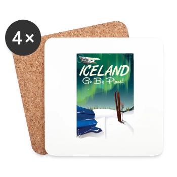 Islande Go By Plane Affiche de voyage de ski - Dessous de verre (lot de 4) - blanc - Devant
