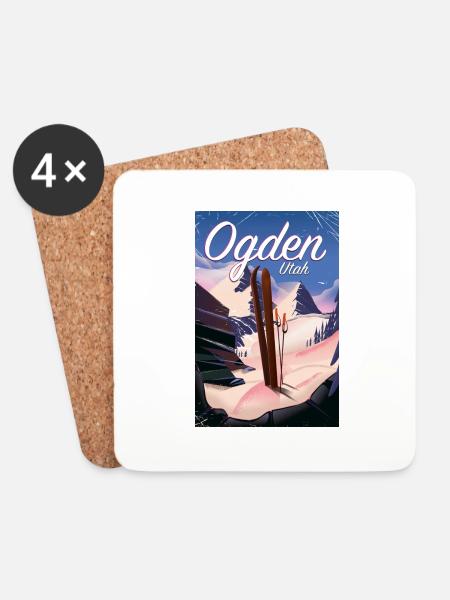 Ogden Utah Ski Poster - Untersetzer (4er-Set) - Weiß