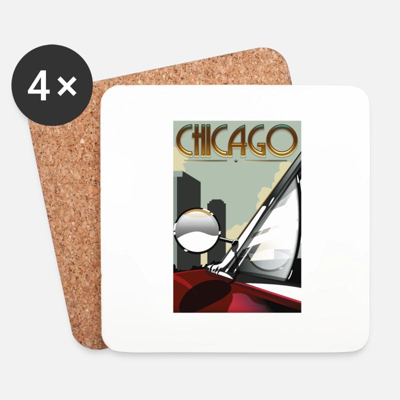 Chicago Car Travel Poster - Untersetzer (4er-Set) - Weiß