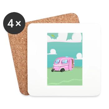 Pink Caravan cartoon - Coasters (set of 4) - white - Front