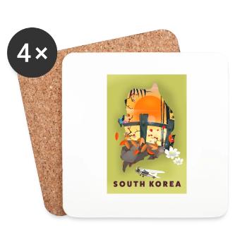 Südkorea Reiseplakatkarte - Untersetzer (4er-Set) - Weiß - Vorne