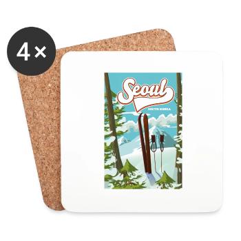 Séoul Corée du Sud Affiche de ski - Dessous de verre (lot de 4) - blanc - Devant
