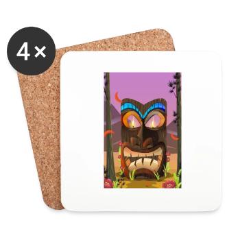 Tiki-Maske - Untersetzer (4er-Set) - Weiß - Vorne