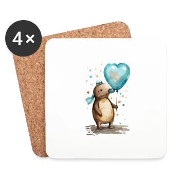 Platypus Heart Watercolor - Coasters (set of 4) - white - Front