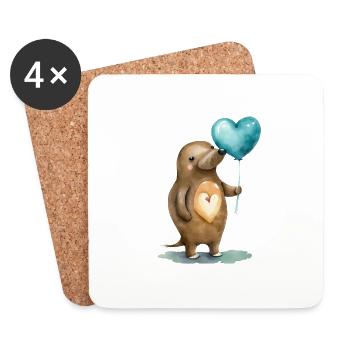 Platypus Heart Watercolor - Coasters (set of 4) - white - Front