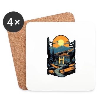 Minimalist Brick House Landscape vector sunlight - Coasters (set of 4) - white - Front