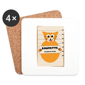 "Roupette" le chat arrêté - Dessous de verre (lot de 4) - blanc - Devant