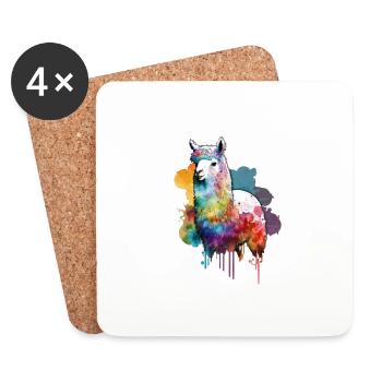 Alpaca Lama Color Drops Colorful Urban - Coasters (set of 4) - white - Front