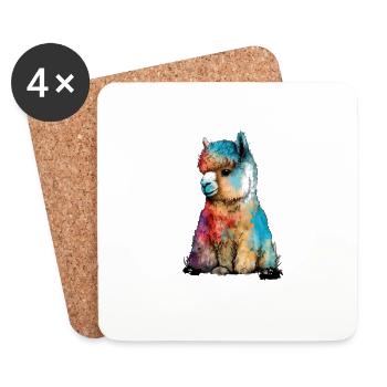 Alpaka Lama Regenbogen Flauschig Urban - Untersetzer (4er-Set) - Weiß - Vorne