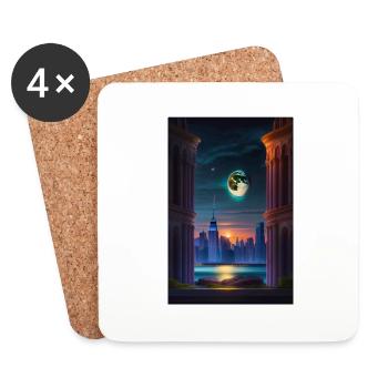 Paysage de New York avec plein lune - Dessous de verre (lot de 4) - blanc - Devant
