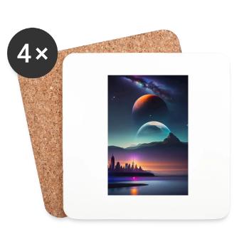 Paysage de New York avec pleine lune futuriste 1 - Dessous de verre (lot de 4) - blanc - Devant