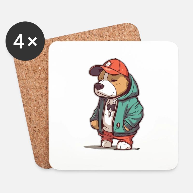 Hip Hop Hund - Untersetzer (4er-Set) - Weiß