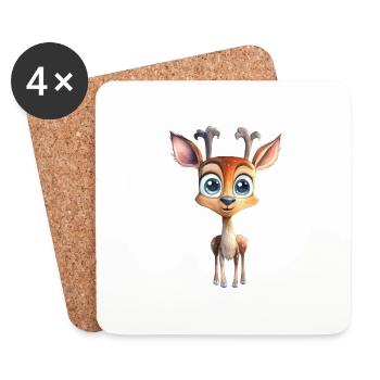 Fawn Watercolor Drawing Forest Animals - Coasters (set of 4) - white - Front