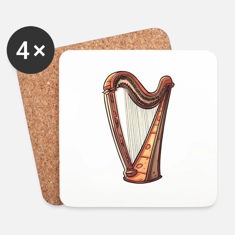 Harp in comic style - Coasters (set of 4) - white