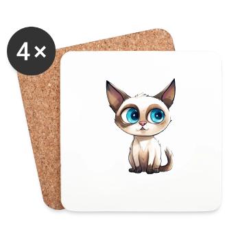 Dessin de chat siamois Aquarelle Aquarelle - Dessous de verre (lot de 4) - blanc - Devant