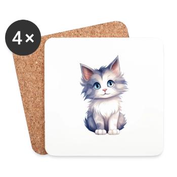 Norwegian Forest Cat Watercolor Drawing - Coasters (set of 4) - white - Front