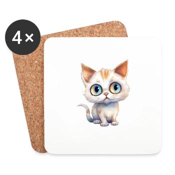 Katze Wasserfarben Zeichnung - Untersetzer (4er-Set) - Weiß - Vorne