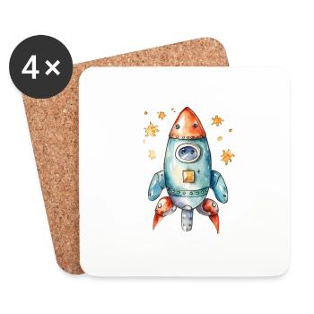 Rocket Watercolors Drawing - Coasters (set of 4) - white - Front