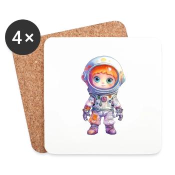 Dessin à l’aquarelle d’astronaute - Dessous de verre (lot de 4) - blanc - Devant