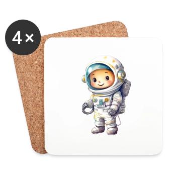 Dessin à l’aquarelle d’astronaute - Dessous de verre (lot de 4) - blanc - Devant