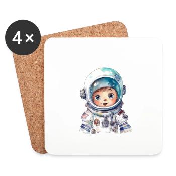 Dessin à l’aquarelle d’astronaute - Dessous de verre (lot de 4) - blanc - Devant