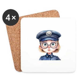 Dessin d’aquarelles de policière - Dessous de verre (lot de 4) - blanc - Devant