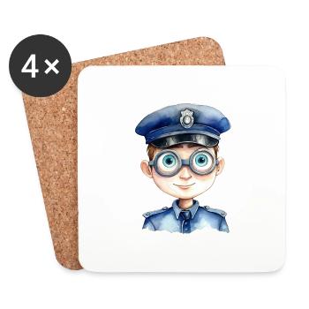 Dessin à l’aquarelle de policier - Dessous de verre (lot de 4) - blanc - Devant