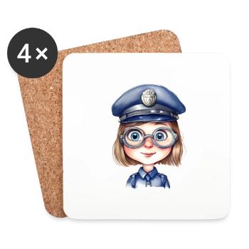 Dessin d’aquarelles de policière - Dessous de verre (lot de 4) - blanc - Devant