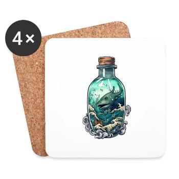 Ozean Flasche Zeichnung - Untersetzer (4er-Set) - Weiß - Vorne