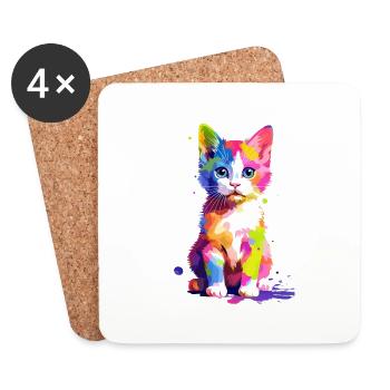 Cute colorful cat - Coasters (set of 4) - white - Front