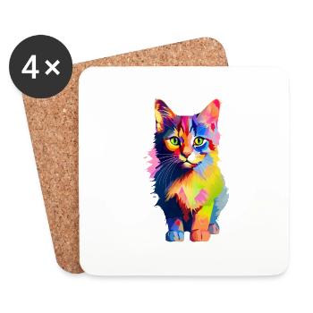 Animal chat coloré - Dessous de verre (lot de 4) - blanc - Devant