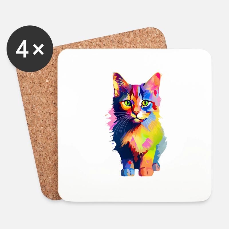 Tierisch bunte Katze - Untersetzer (4er-Set) - Weiß