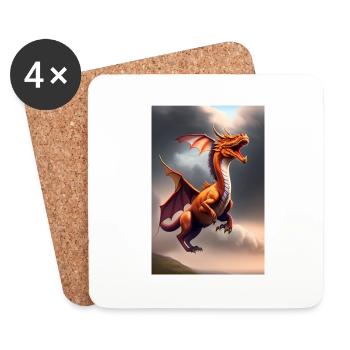 Le dragon vole au-dessus d’un monde fantastique - Dessous de verre (lot de 4) - blanc - Devant