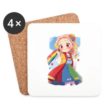 Vielfältige Pride-Feier: Süßes Anime-Mädchen - Untersetzer (4er-Set) - Weiß - Vorne