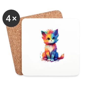 Cute colored cat - unique print design. - Coasters (set of 4) - white - Front