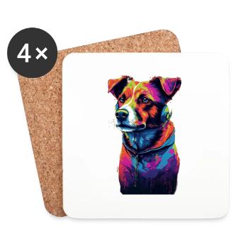 Jack Russell Terrier 80s Synthwave Gift - Coasters (set of 4) - white - Front