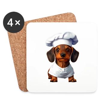 Teckel Restaurateur Chien de cuisine Chiens Teckel Chiot - Dessous de verre (lot de 4) - blanc - Devant