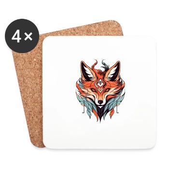 Fox Neo Dessin de tatouage traditionnel - Dessous de verre (lot de 4) - blanc - Devant