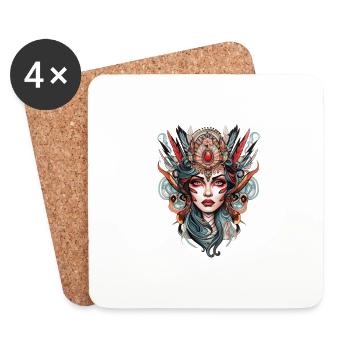 Woman Neo Traditional Tattoo Drawing - Coasters (set of 4) - white - Front