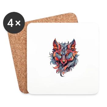Fox Neo Traditional Tattoo Drawing - Coasters (set of 4) - white - Front