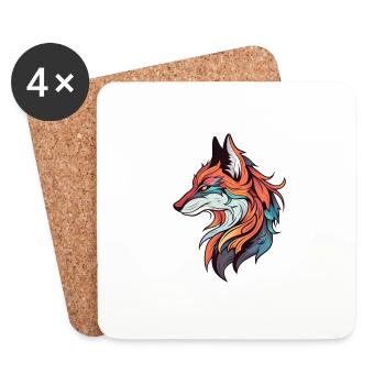 Fox Neo Traditional Tattoo Drawing - Coasters (set of 4) - white - Front